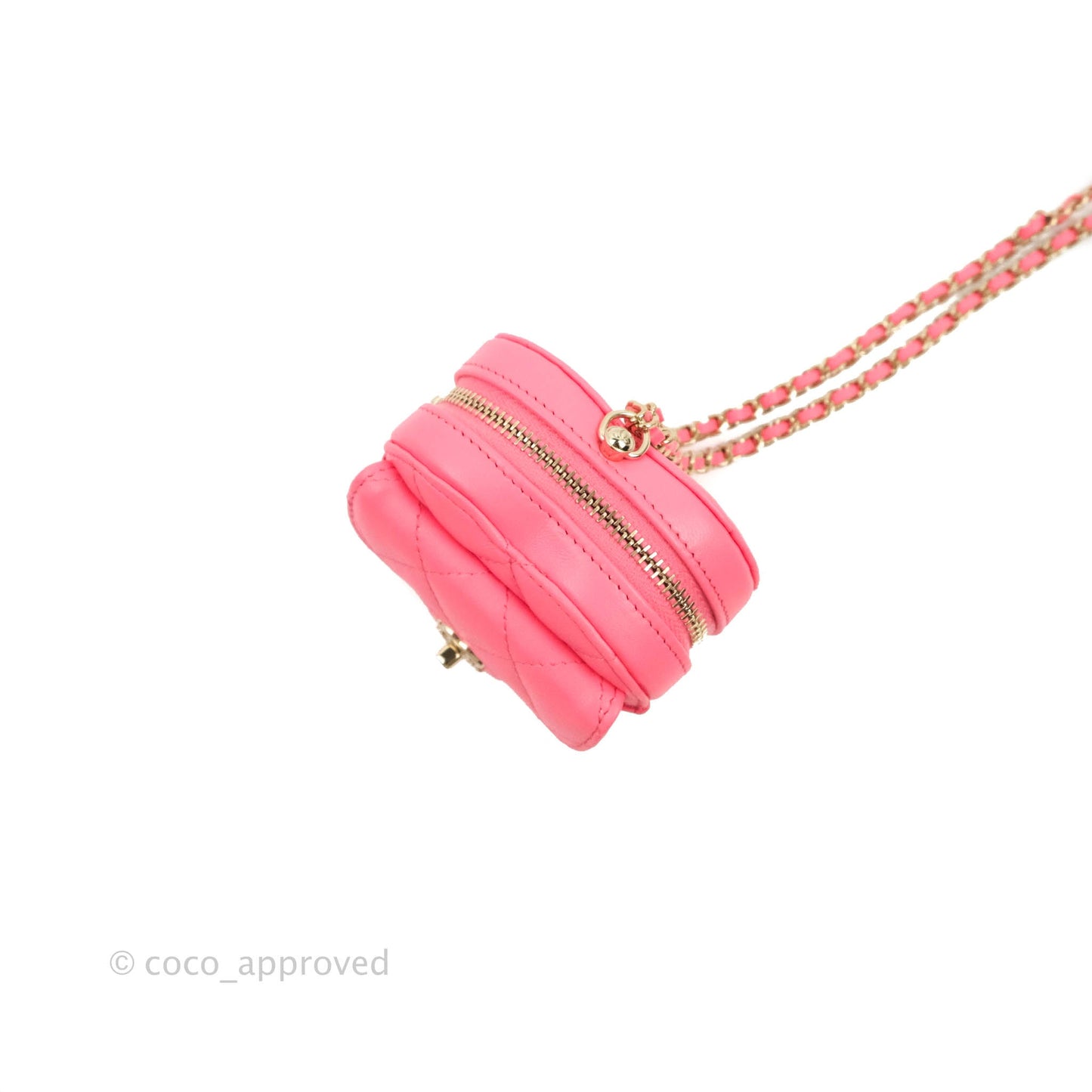 Chanel Small Heart Coin Purse Necklace Pink Lambskin Gold Hardware 22S