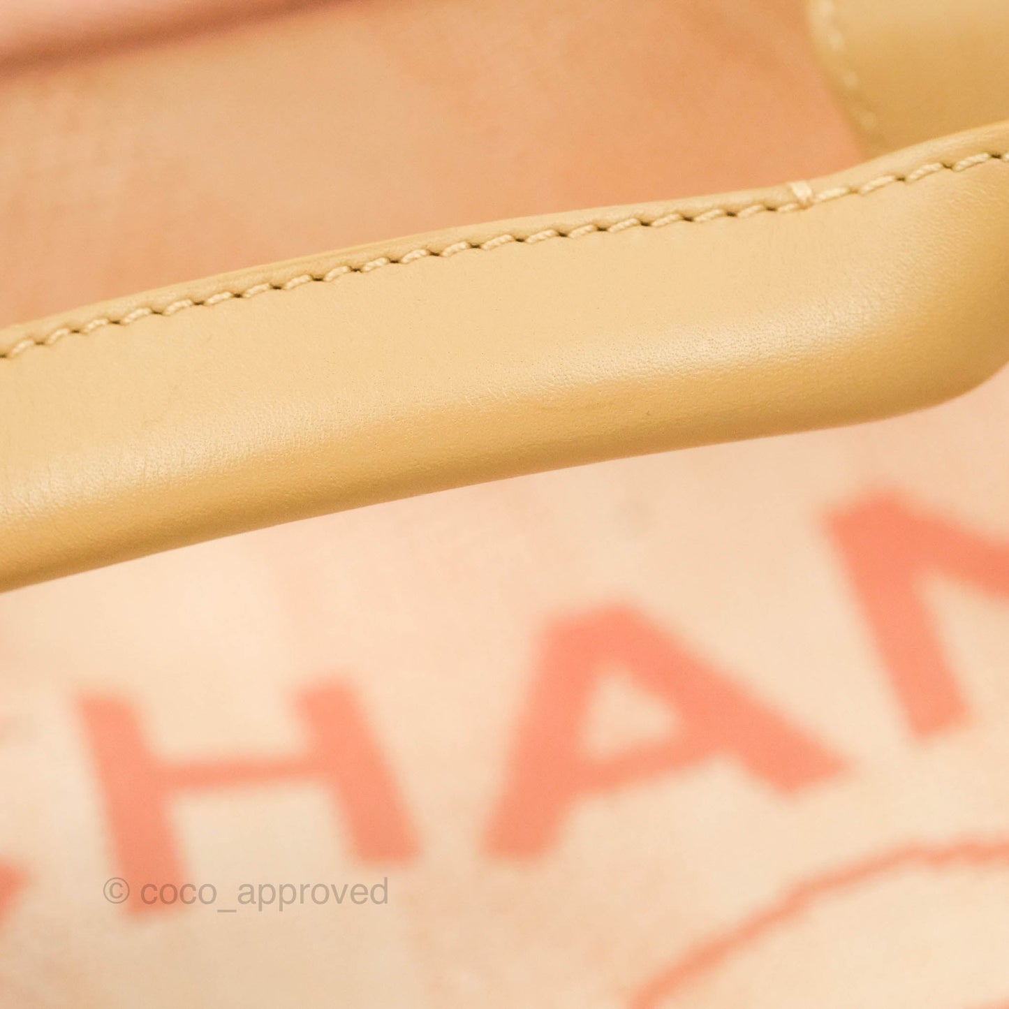 Chanel Large Deauville Pink Stripe Canvas Beige Handle Gold Hardware
