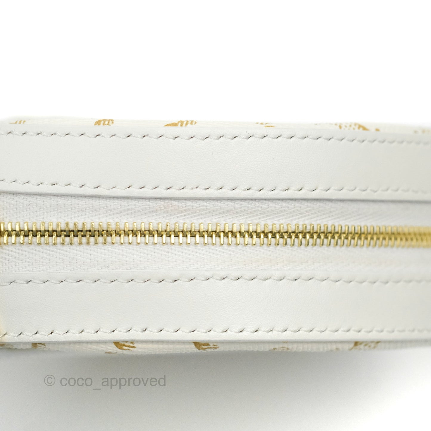 Celine Round Purse on Strap Triomphe Canvas White Calfskin