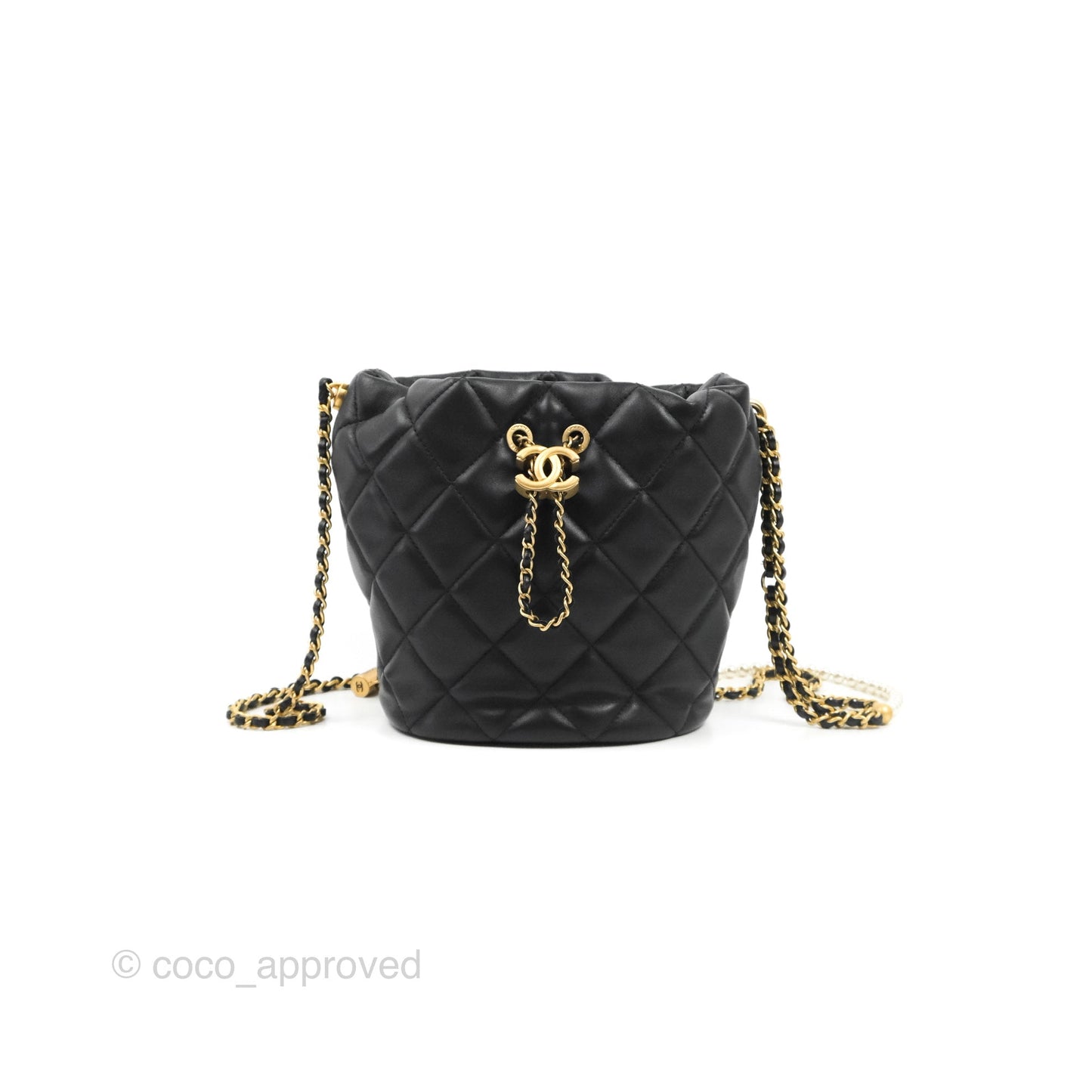 Chanel Quilted My Perfect CC Bucket Drawstring Bag Black Lambskin