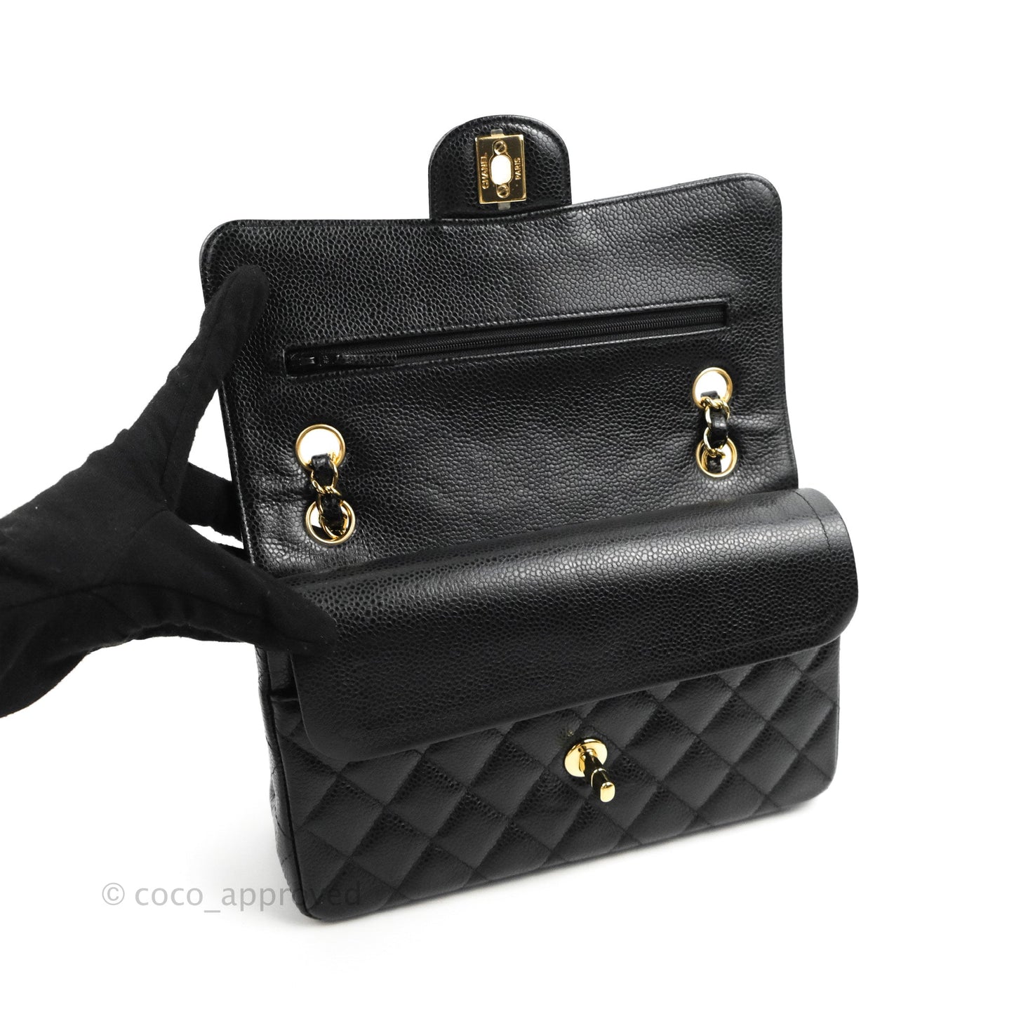 Chanel S/M Small Classic Quilted Flap Black Caviar Gold Hardware