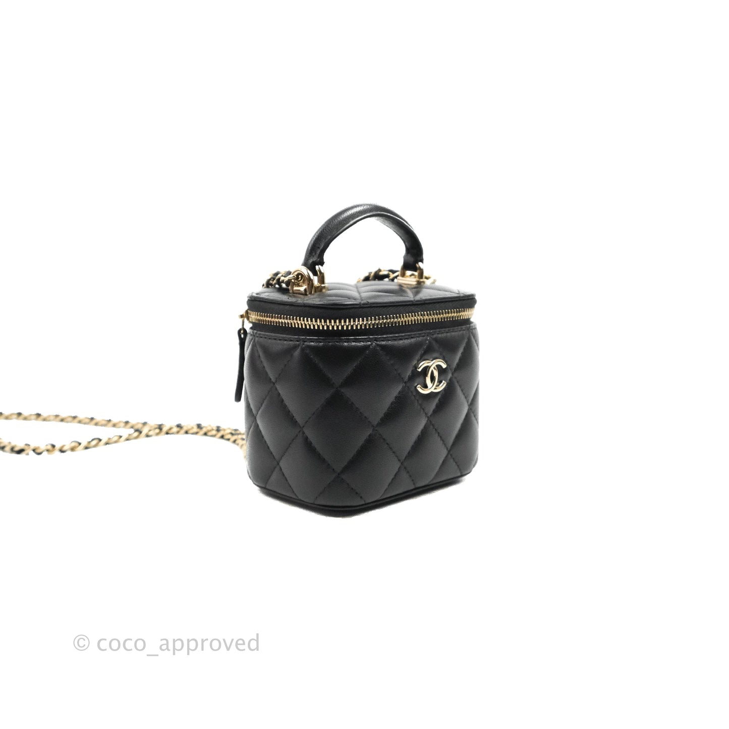 Chanel Mini Top Handle Vanity With Chain Black Lambskin Gold Hardware