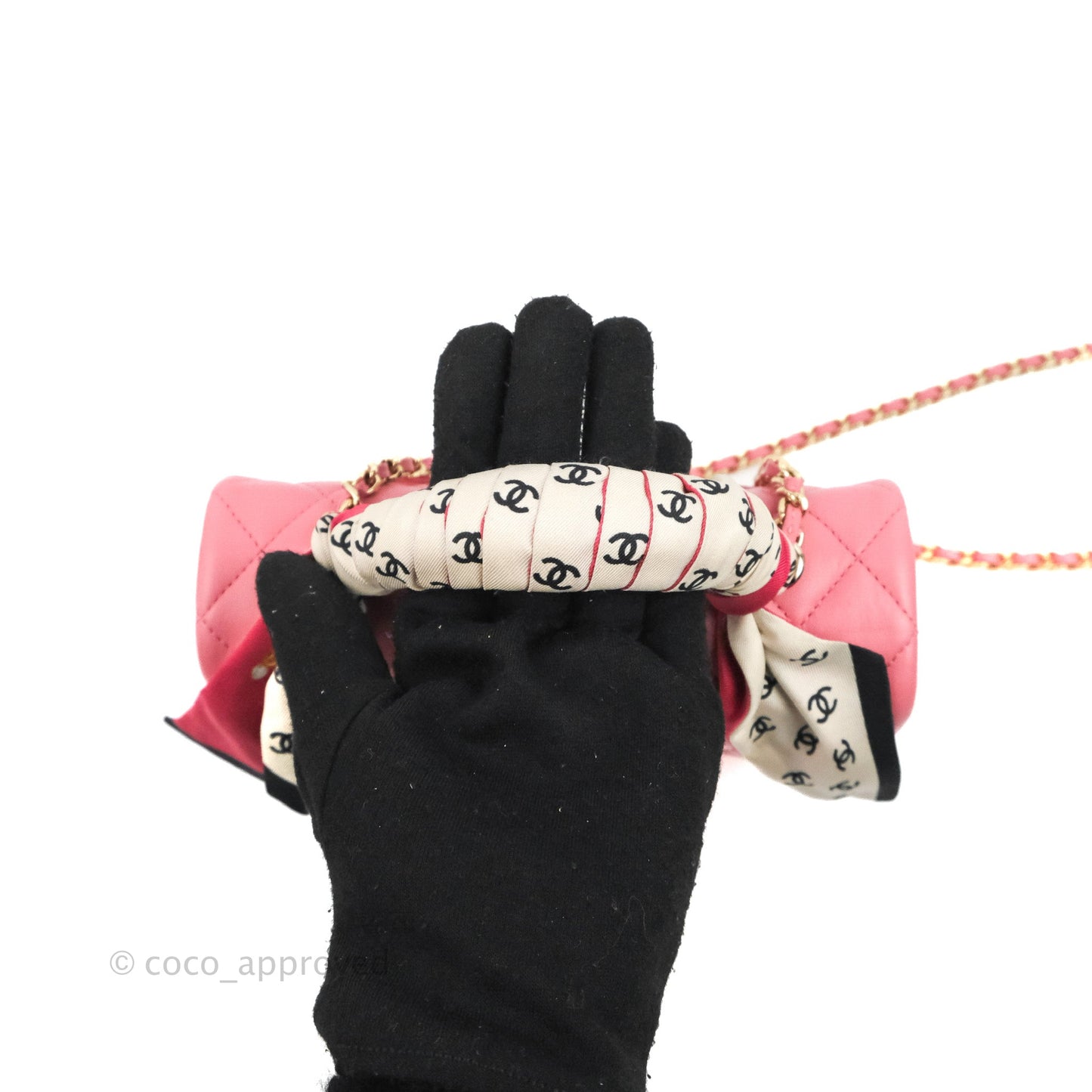 Chanel Top Handle Mini Rectangular Flap Bag Pink Lambskin Gold Hardware With Twilly