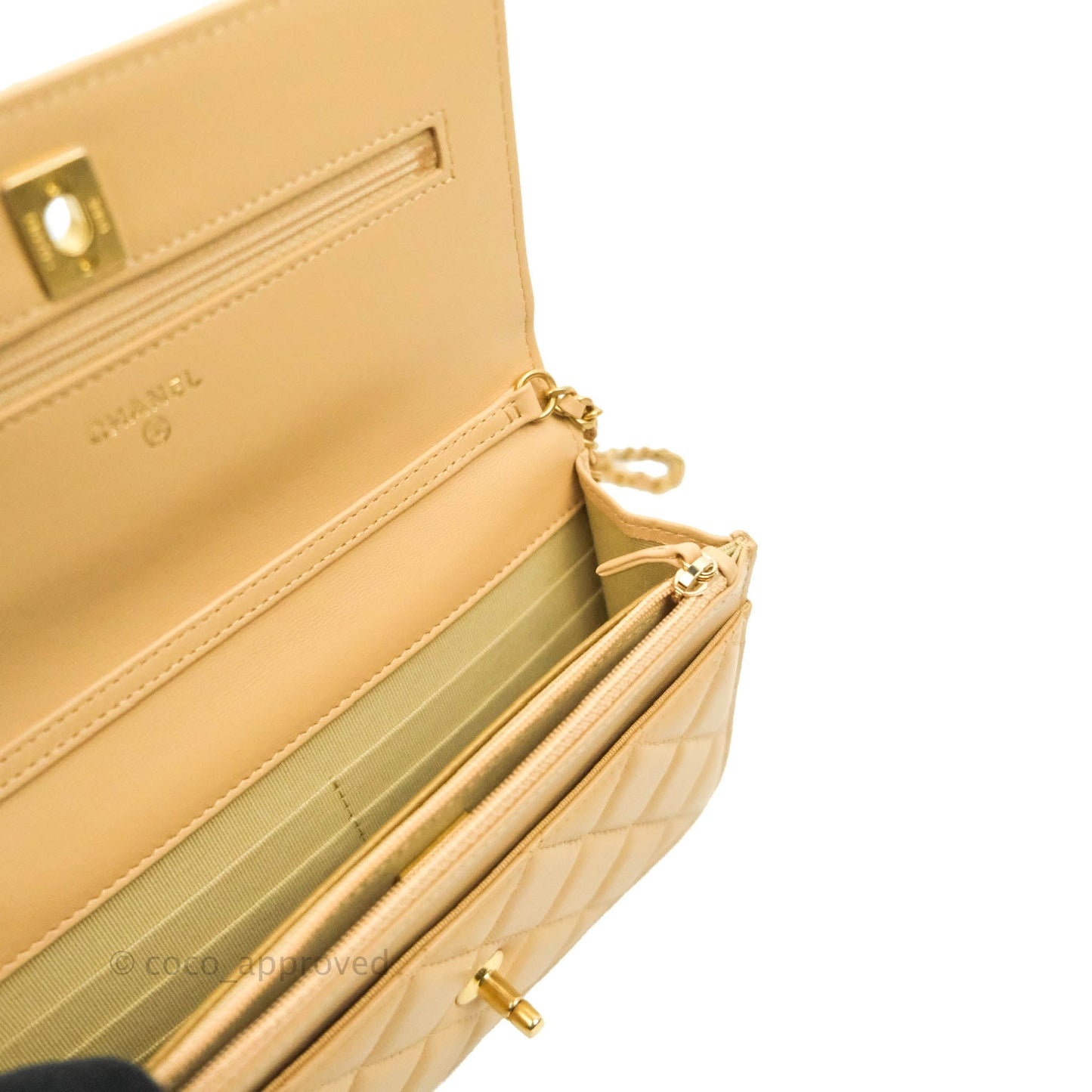Chanel Quilted Pearl Crush Wallet on Chain WOC Beige Lambskin Aged Gold Hardware