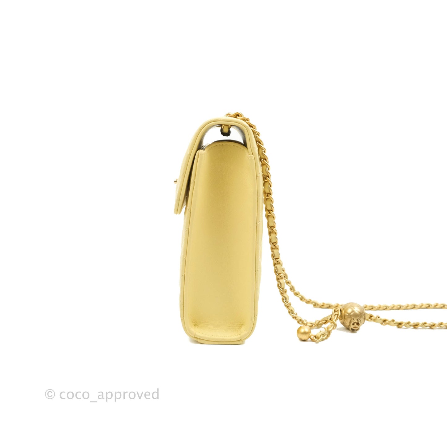 Chanel Quilted Pearl Crush Phone Holder With Chain Yellow Lambskin