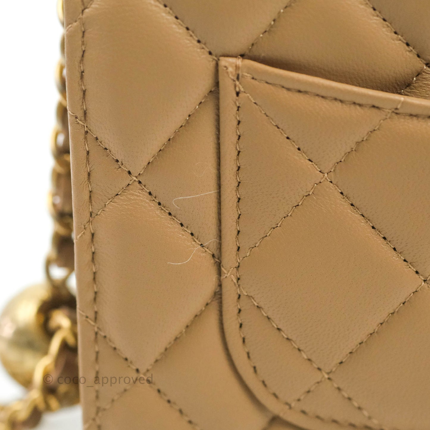 Chanel Quilted Pearl Crush Wallet on Chain WOC Beige Lambskin Aged Gold Hardware 22B