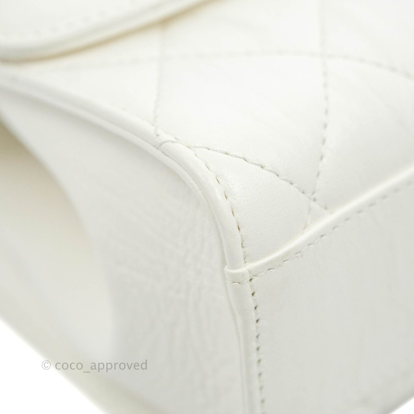 Chanel Quilted CC Top Handle Flap White Calfskin Aged Gold Hardware