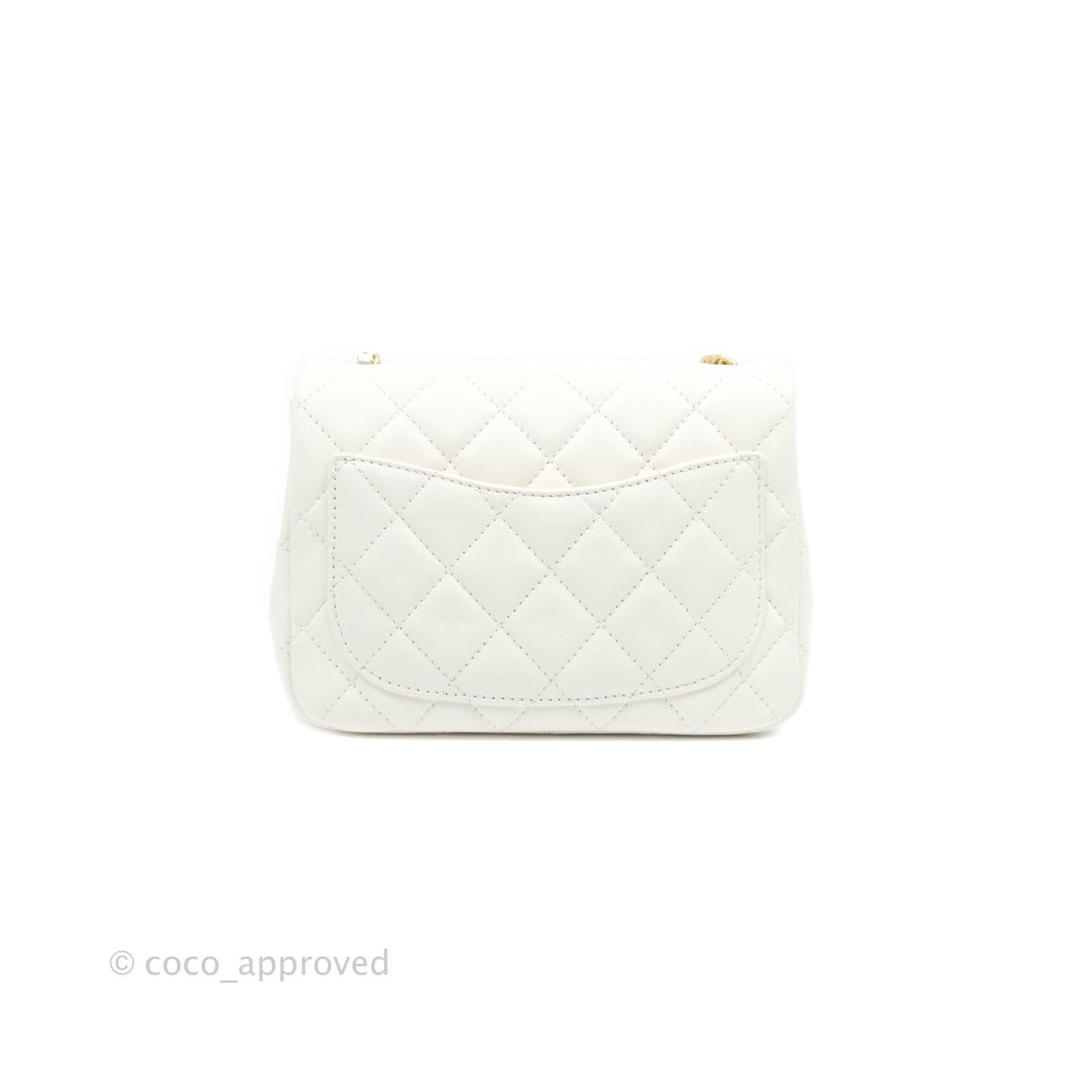Chanel Mini Square Pearl Crush Quilted White Lambskin Gold Hardware
