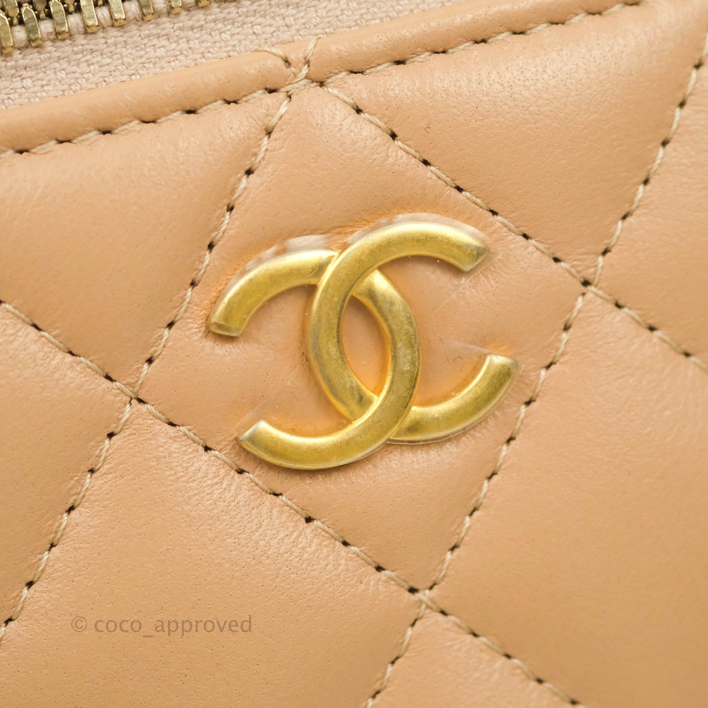 Chanel Mini Top Handle Vanity With Chain Beige Lambskin Aged Gold Hardware
