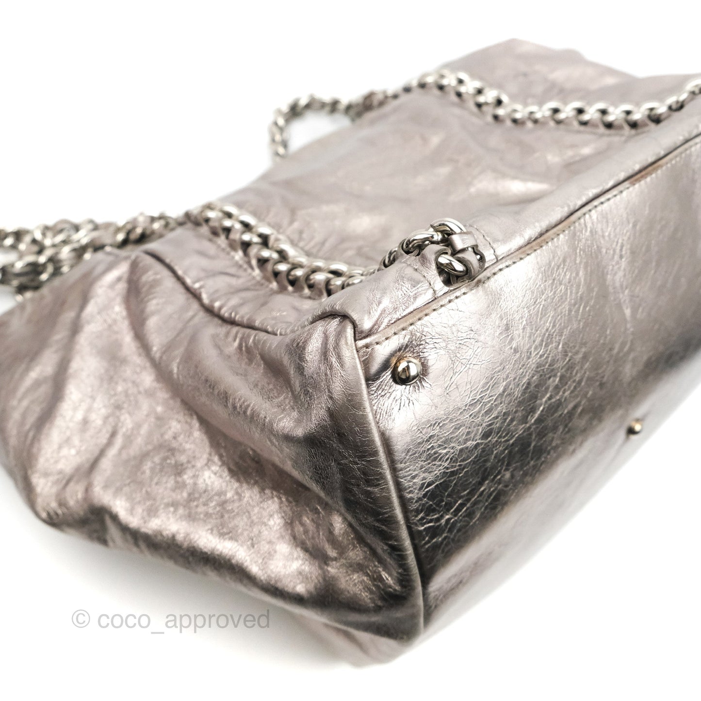 Chanel Metallic Cracked Calfskin Modern Chain Tote Silver