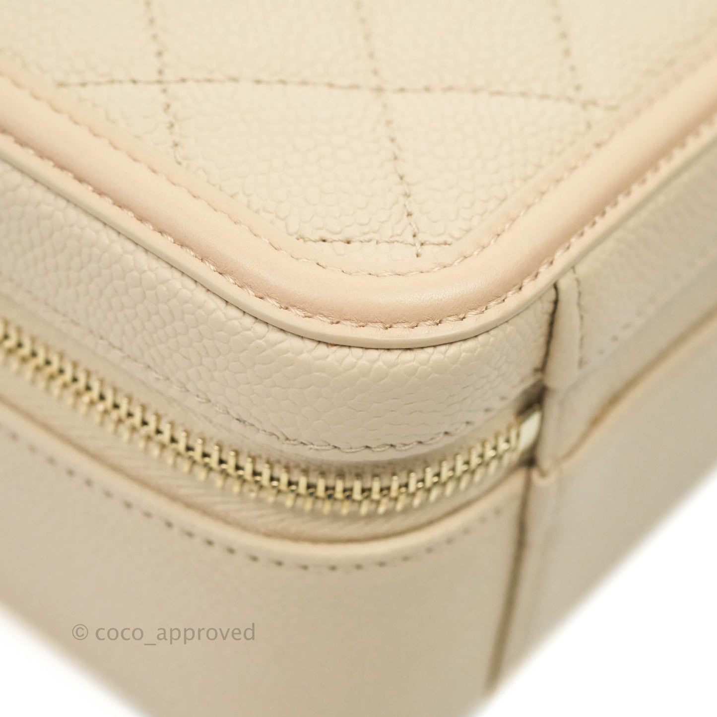 Chanel Quilted Medium CC Filigree Vanity Case Light Beige Caviar Aged Gold Hardware