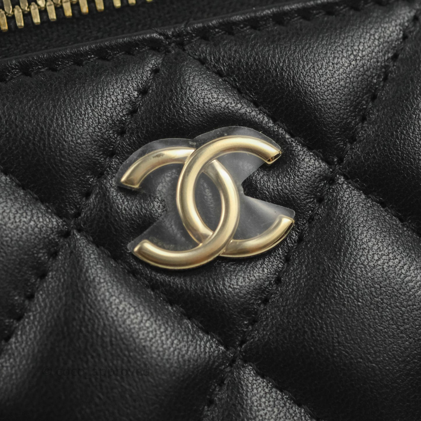 Chanel Vanity Rectangular Top Handle Black Lambskin Gold Hardware