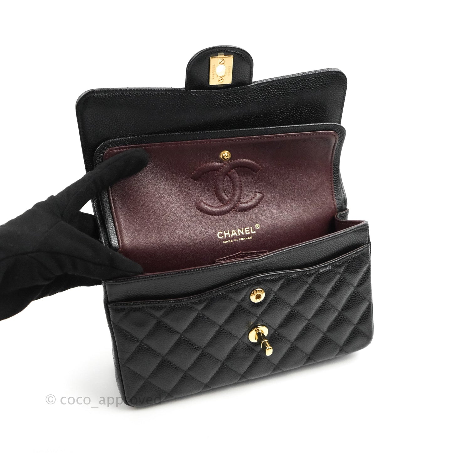 Chanel S/M Small Classic Quilted Flap Black Caviar Gold Hardware
