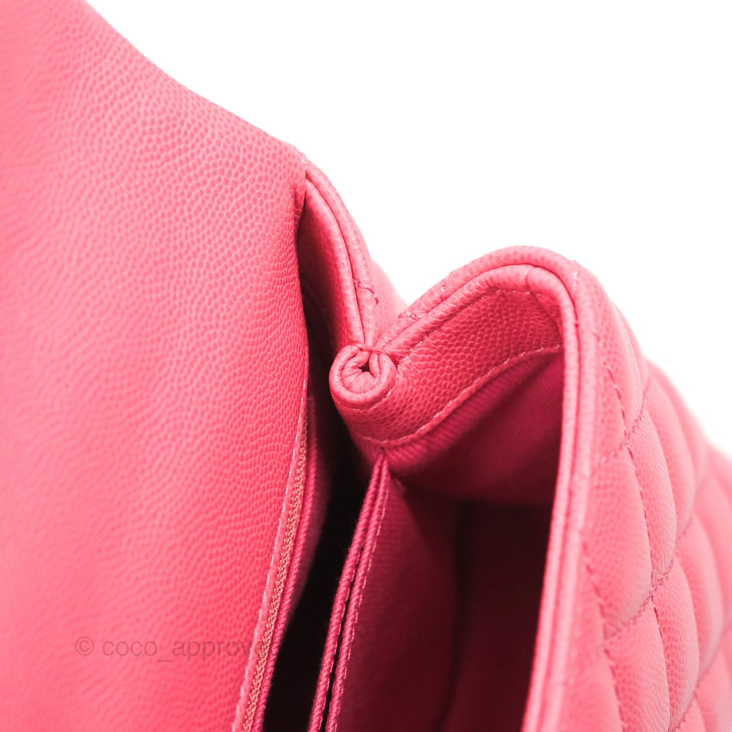 Chanel Small Coco Handle Quilted Pink Caviar Aged Gold Hardware Lizard Embossed Handle