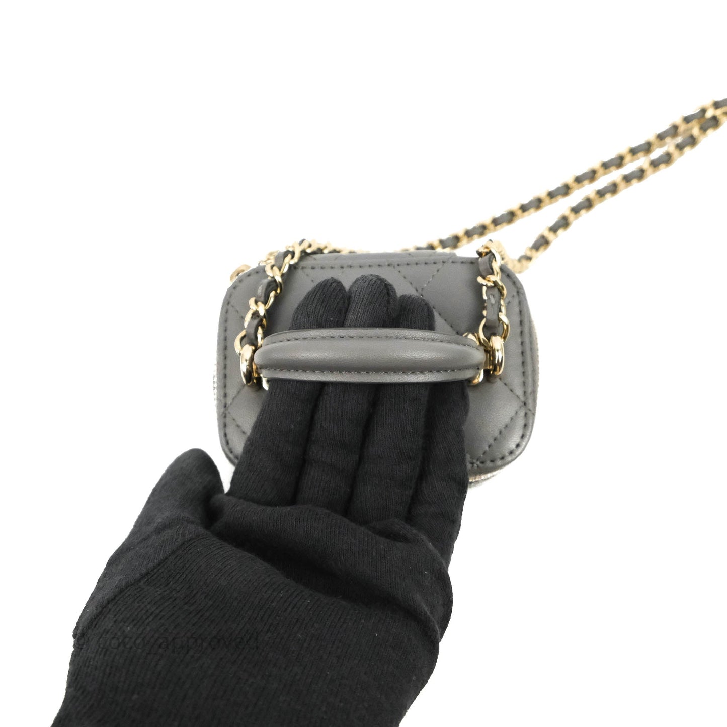 Chanel Mini Top Handle Vanity With Chain Dark Grey Lambskin Gold Hardware