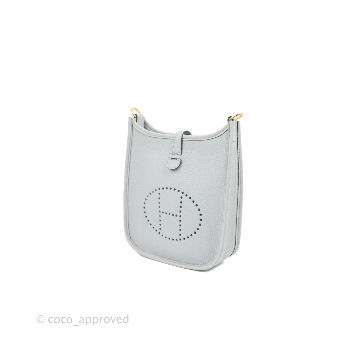 Hermès Mini Evelyne 16 Bleu Pale 08 Clemence/ Gris Etain 8F Gold Hardware