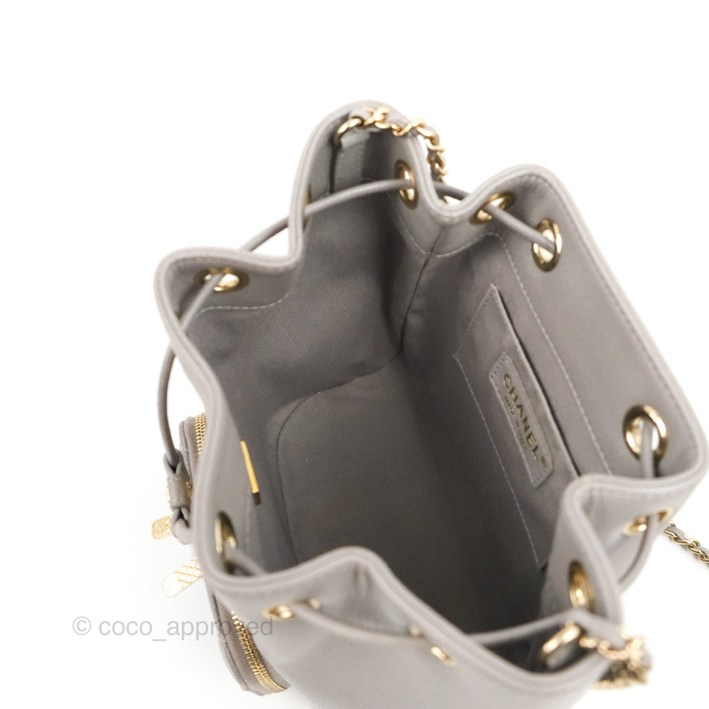 Chanel Business Affinity Drawstring Bucket Bag Grey Caviar Gold Hardware