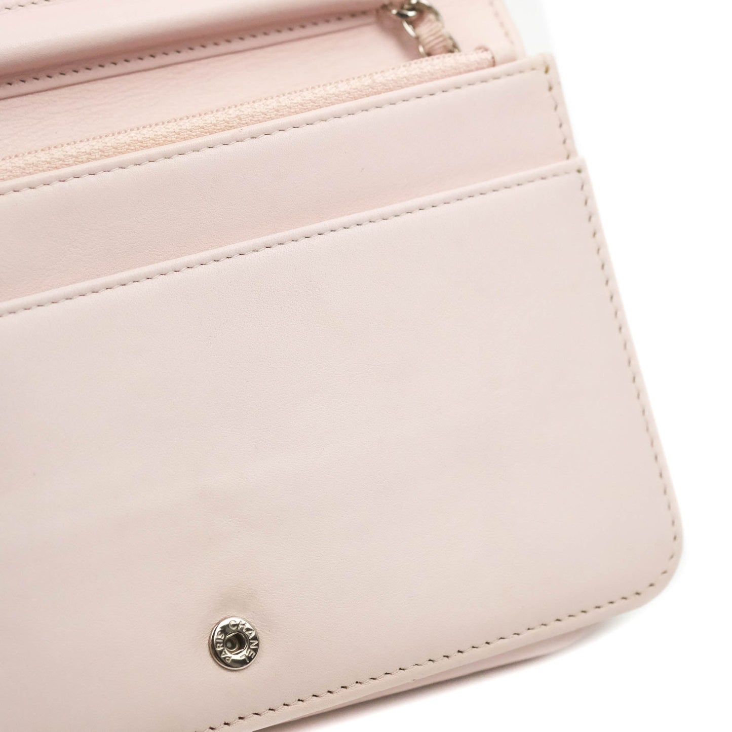 Chanel Deauville Wallet On Chain WOC Pink Canvas Silver Hardware