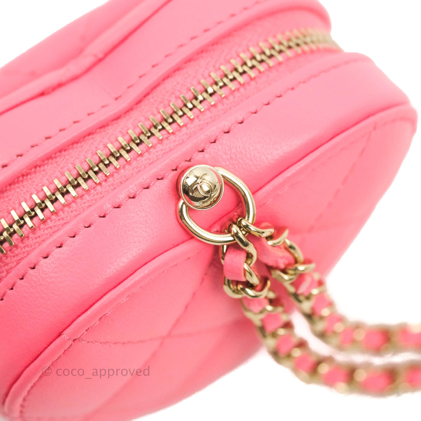 Chanel Small Heart Coin Purse Necklace Pink Lambskin Gold Hardware 22S