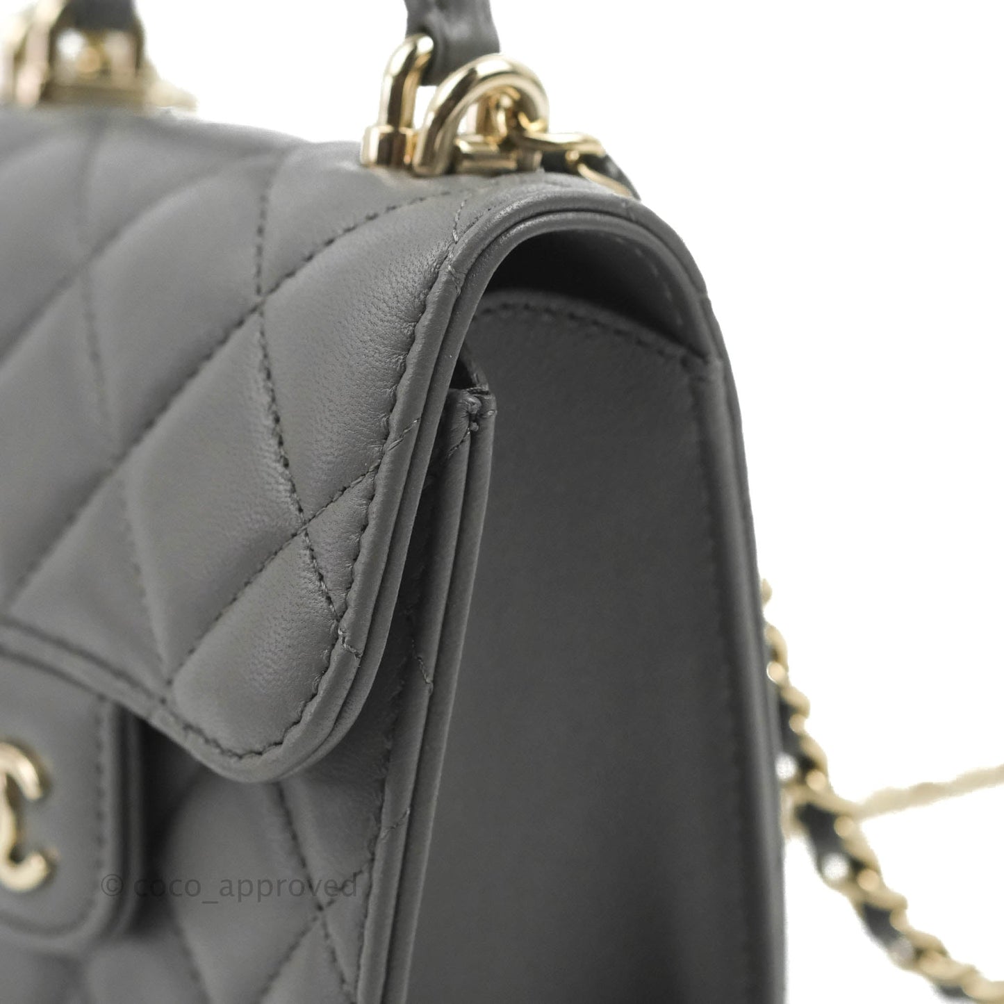 Chanel Mini Handle Clutch With Chain Grey Lambskin Gold Hardware