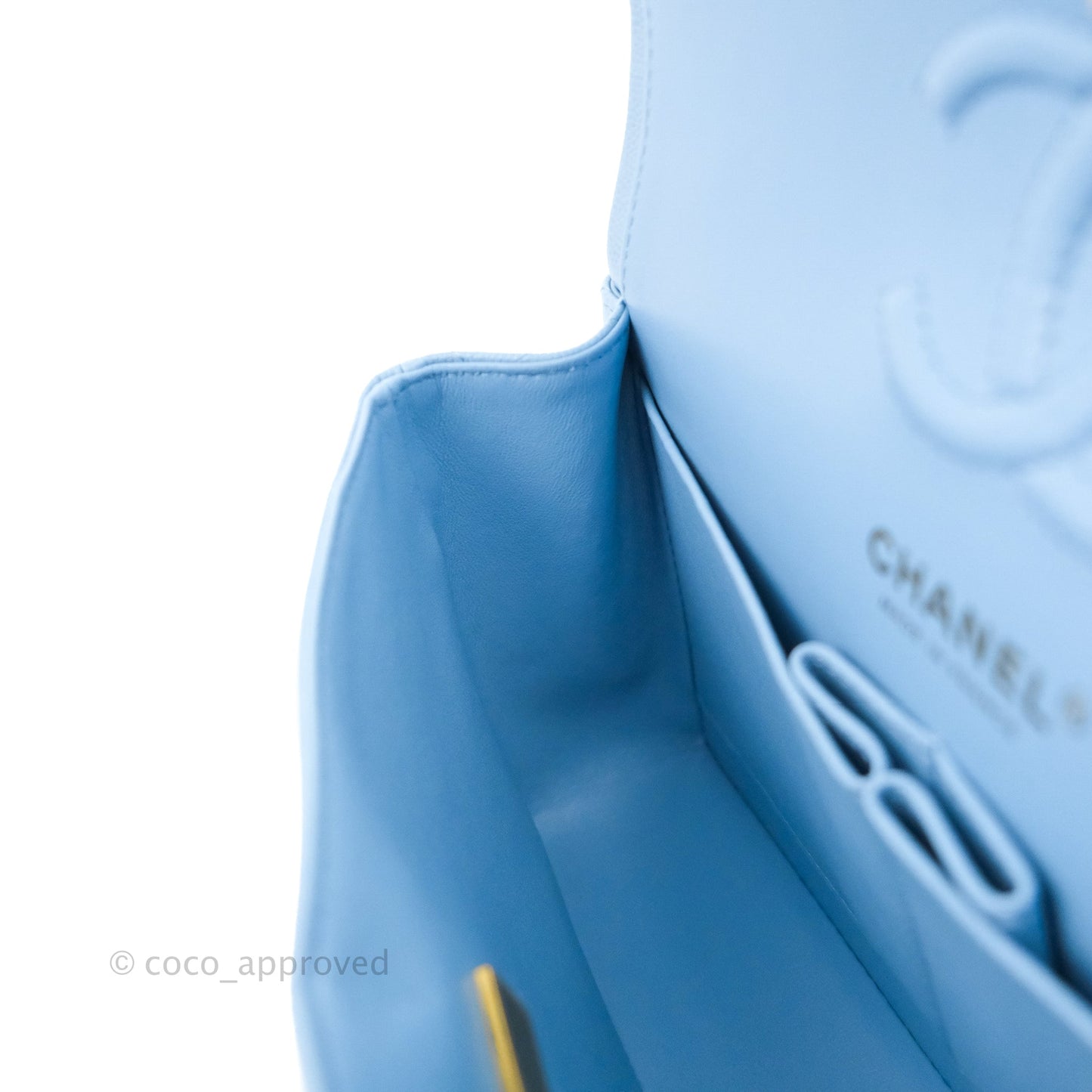 Chanel Small Classic Quilted Flap Light Blue Caviar Gold Hardware