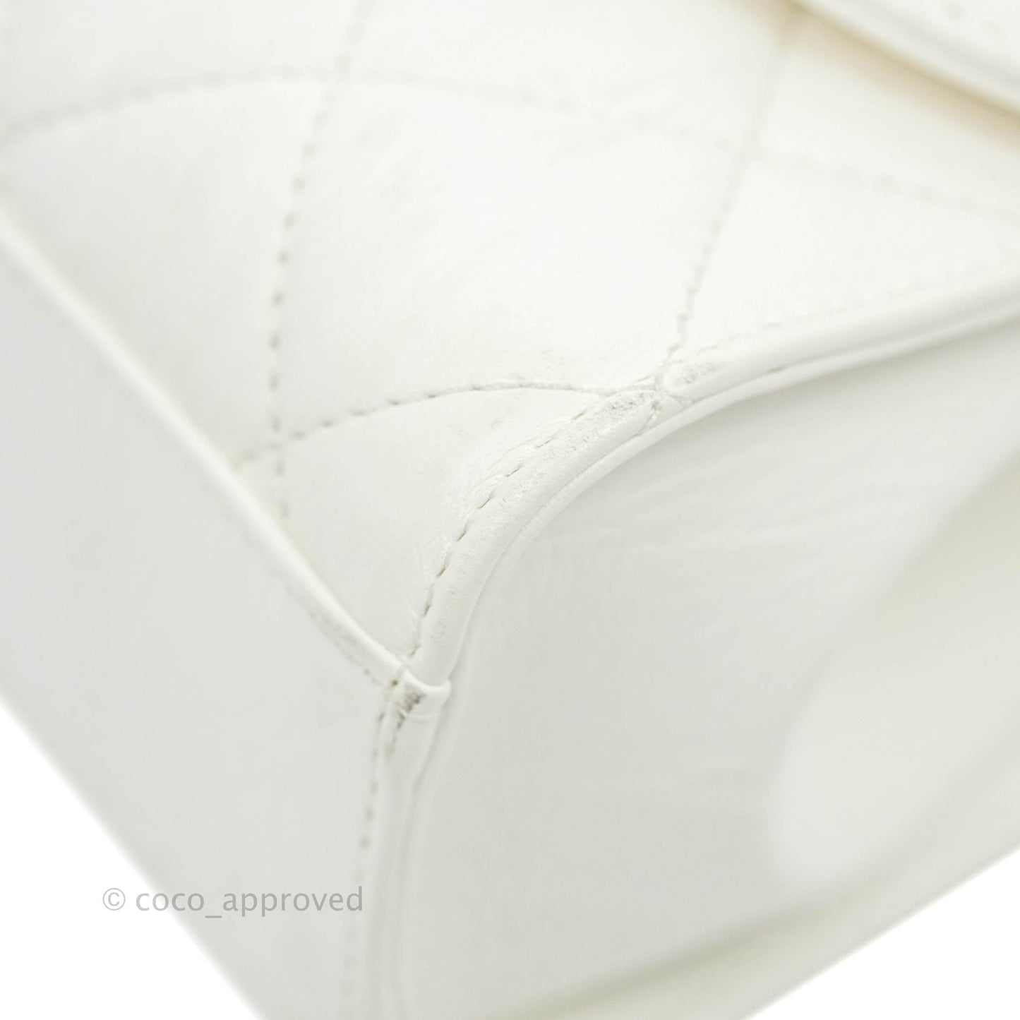 Chanel Quilted CC Top Handle Flap White Calfskin Aged Gold Hardware