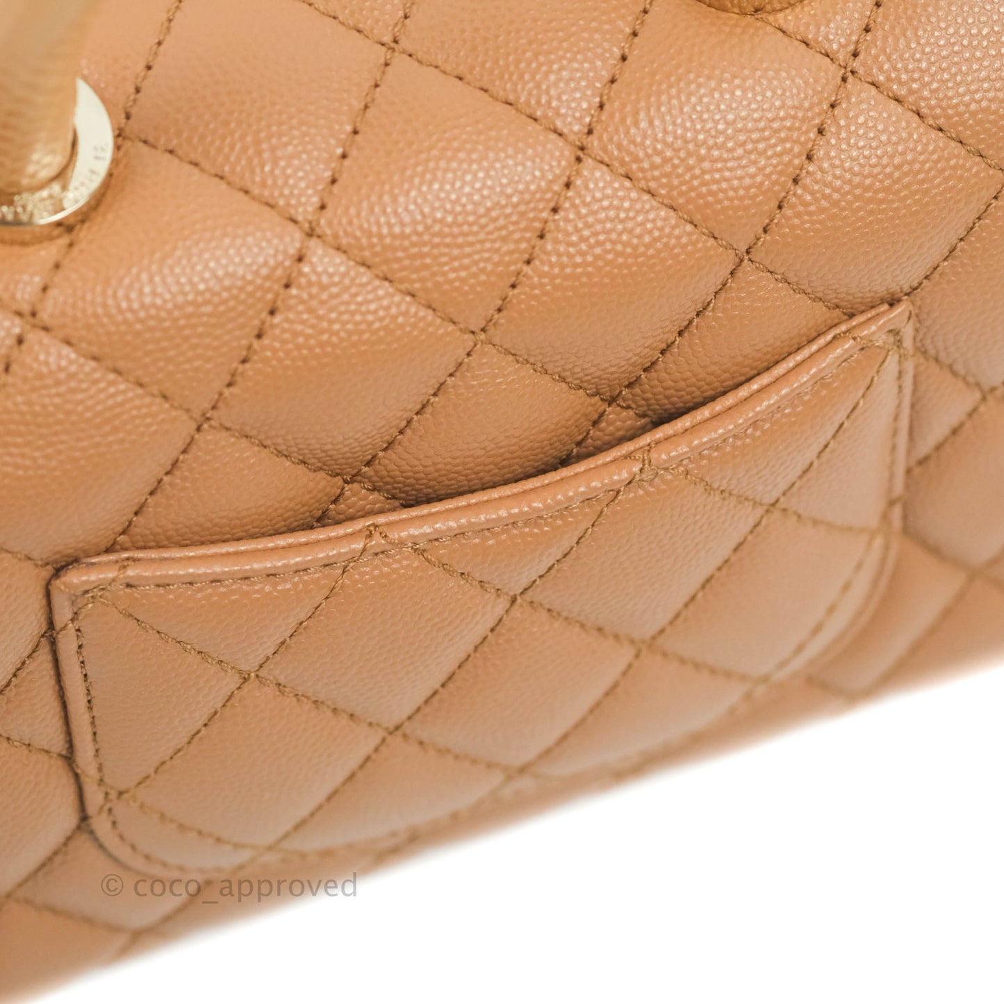 Chanel Mini Coco Handle Quilted Dark Beige Caramel Caviar Lizard Embossed Handle Gold Hardware