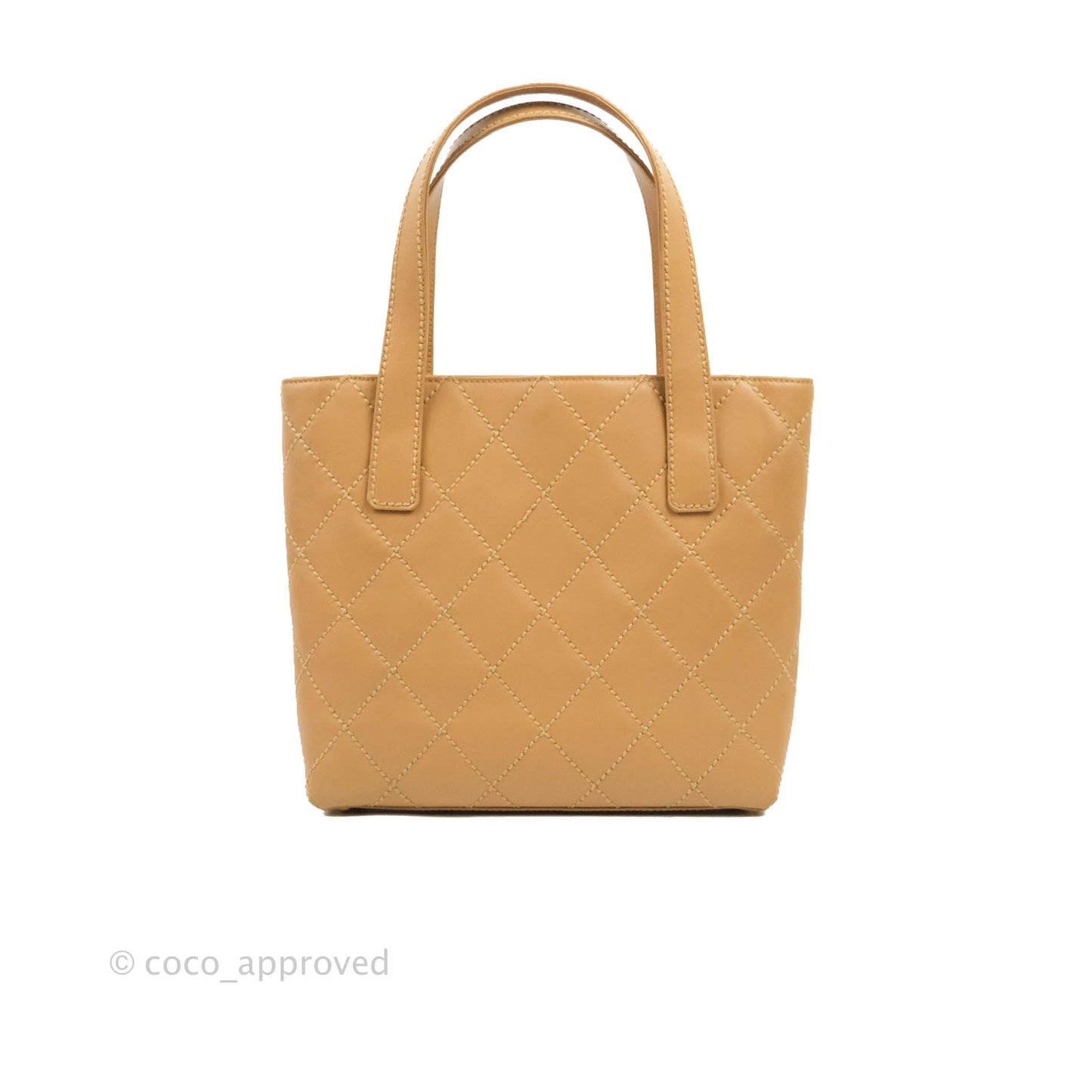 Chanel Vintage Quilted CC Tote Bag Beige Calfskin Gold Hardware