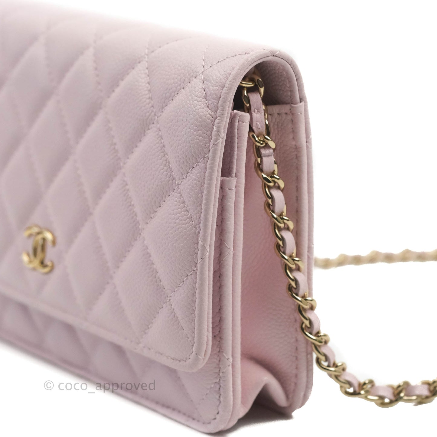 Chanel Quilted CC Chain Wallet on Chain WOC Light Pink Caviar Gold Hardware 22P