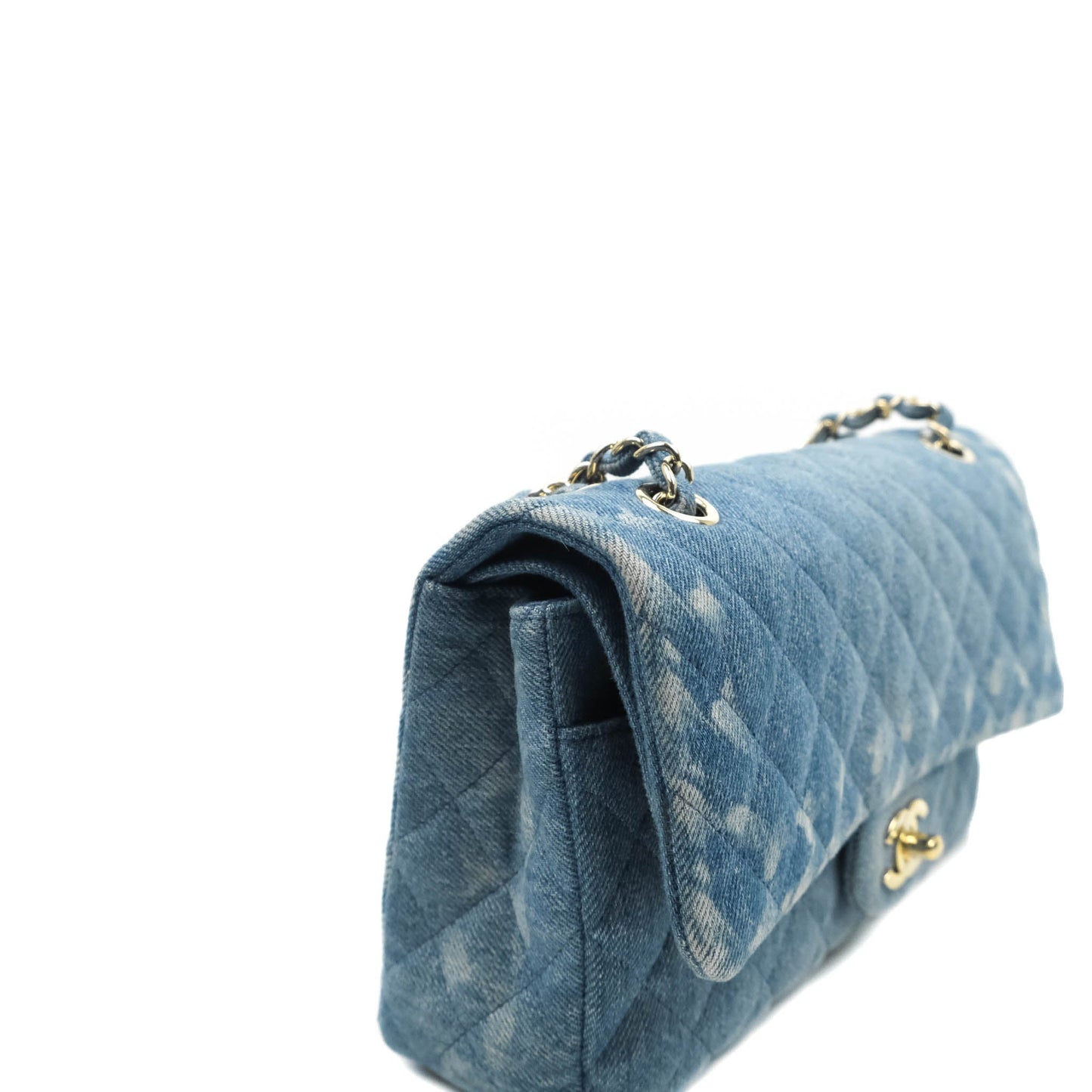 Chanel Classic M/L Medium Flap Quilted Washed Denim Gold Hardware