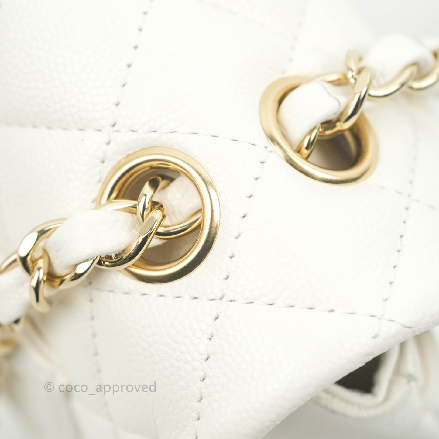 Chanel Small S/M Classic Quilted Flap White Caviar Gold Hardware 21S