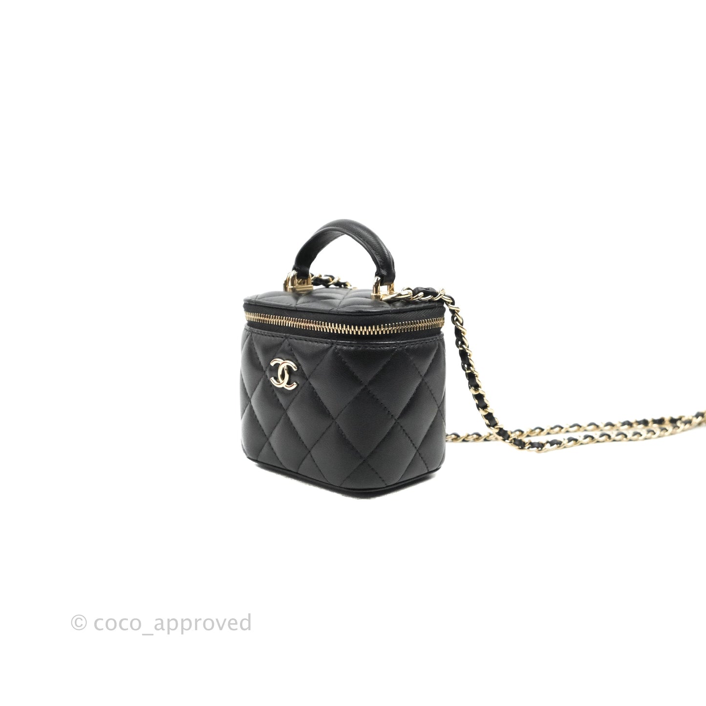 Chanel Mini Top Handle Vanity With Chain Black Lambskin Gold Hardware