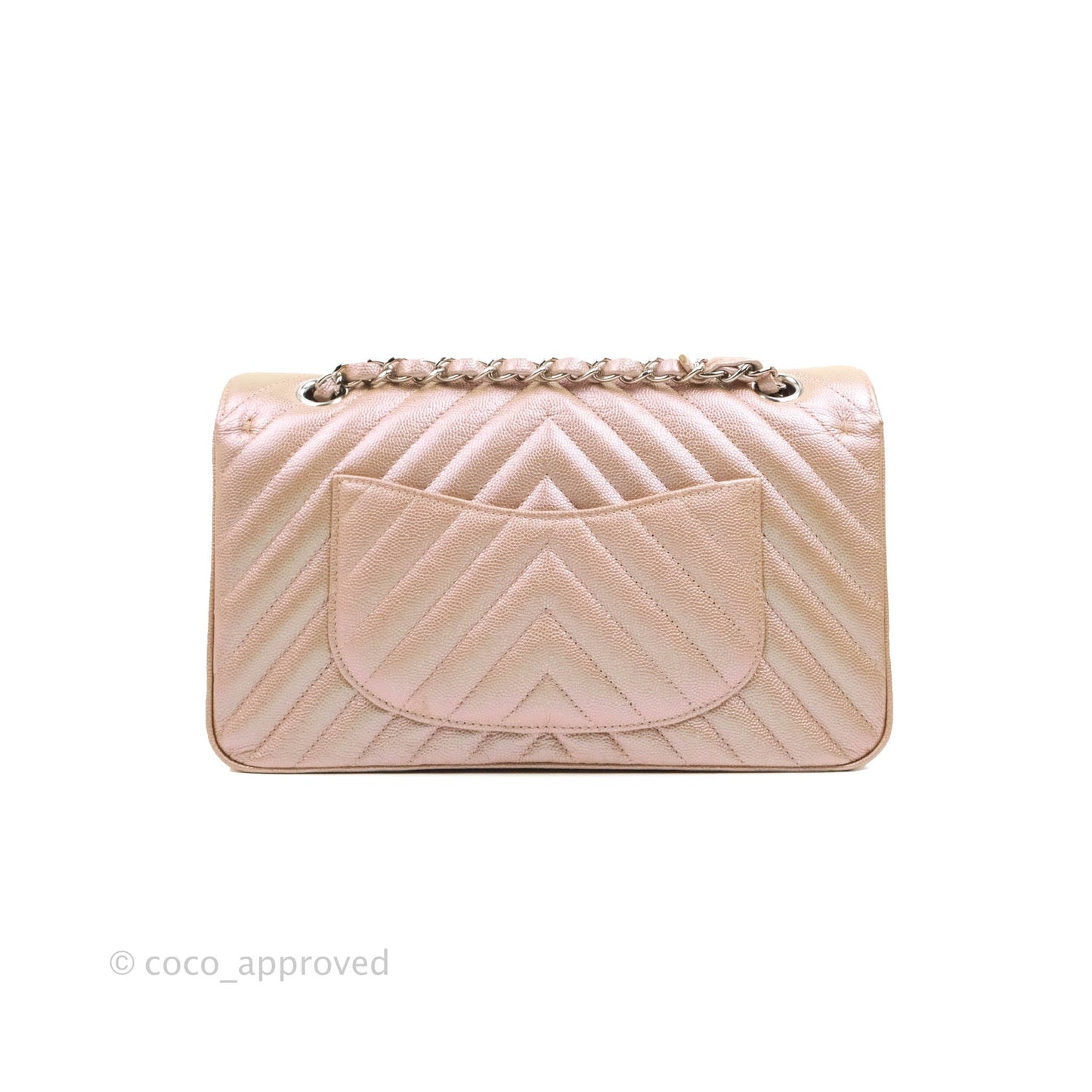 Chanel Classic M/L Medium Double Flap Iridescent Rose Gold Pink Caviar Silver Hardware 17B