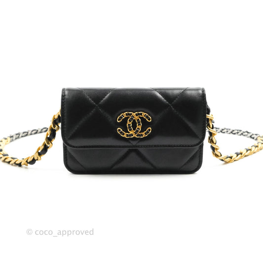 Chanel 19 Mini Clutch with Chain Black Lambskin Mixed Hardware
