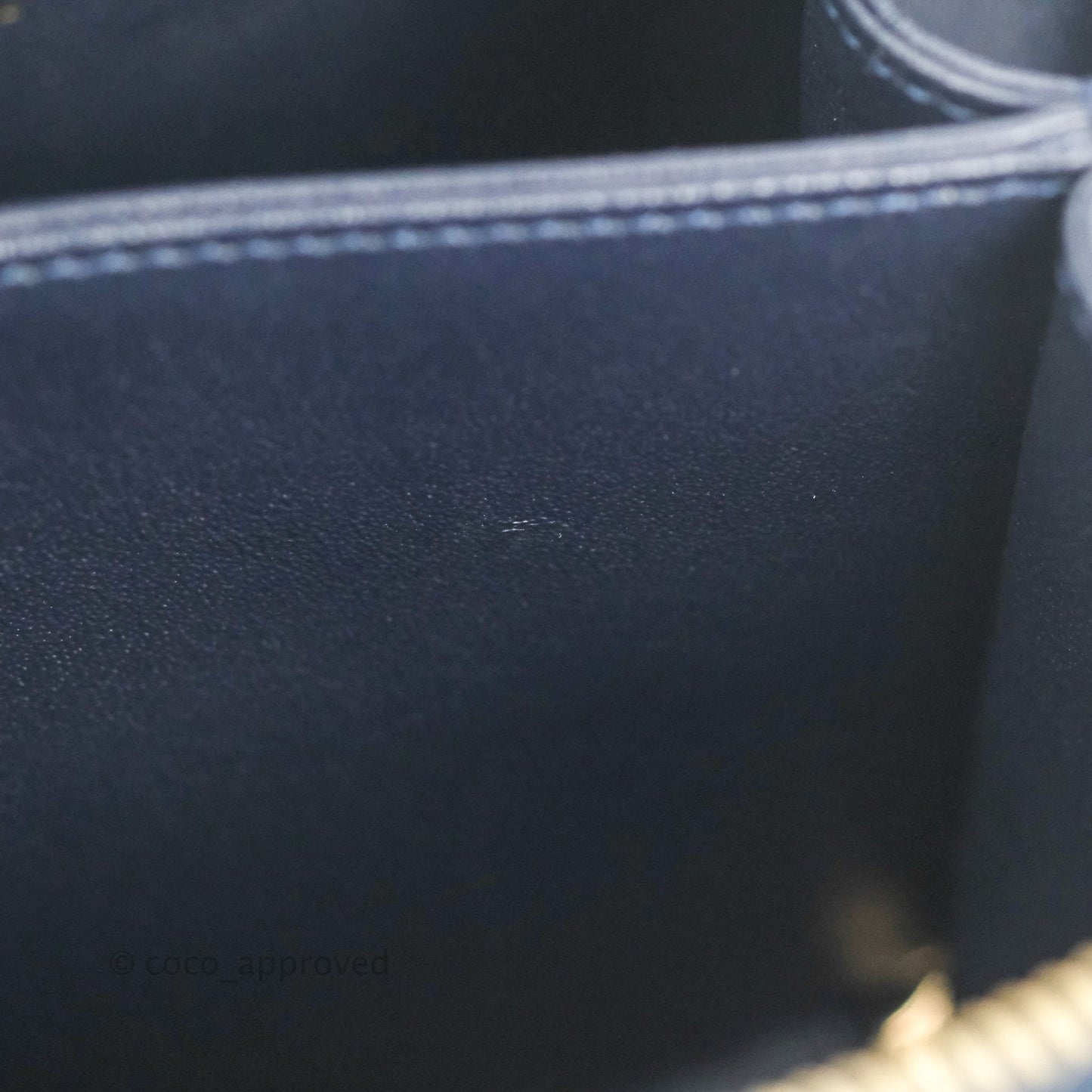 Chanel Quilted Small CC Filigree Vanity Case Navy Caviar Gold Hardware