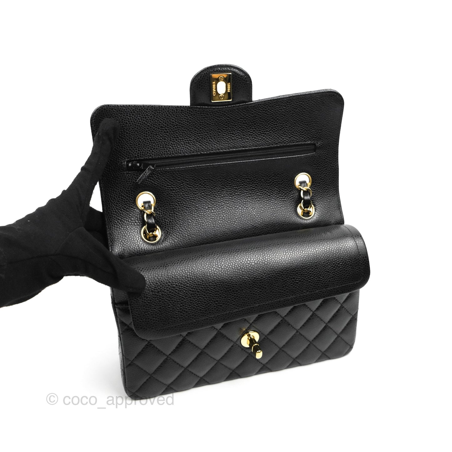 Chanel Small Classic Quilted Flap Black Caviar Gold Hardware