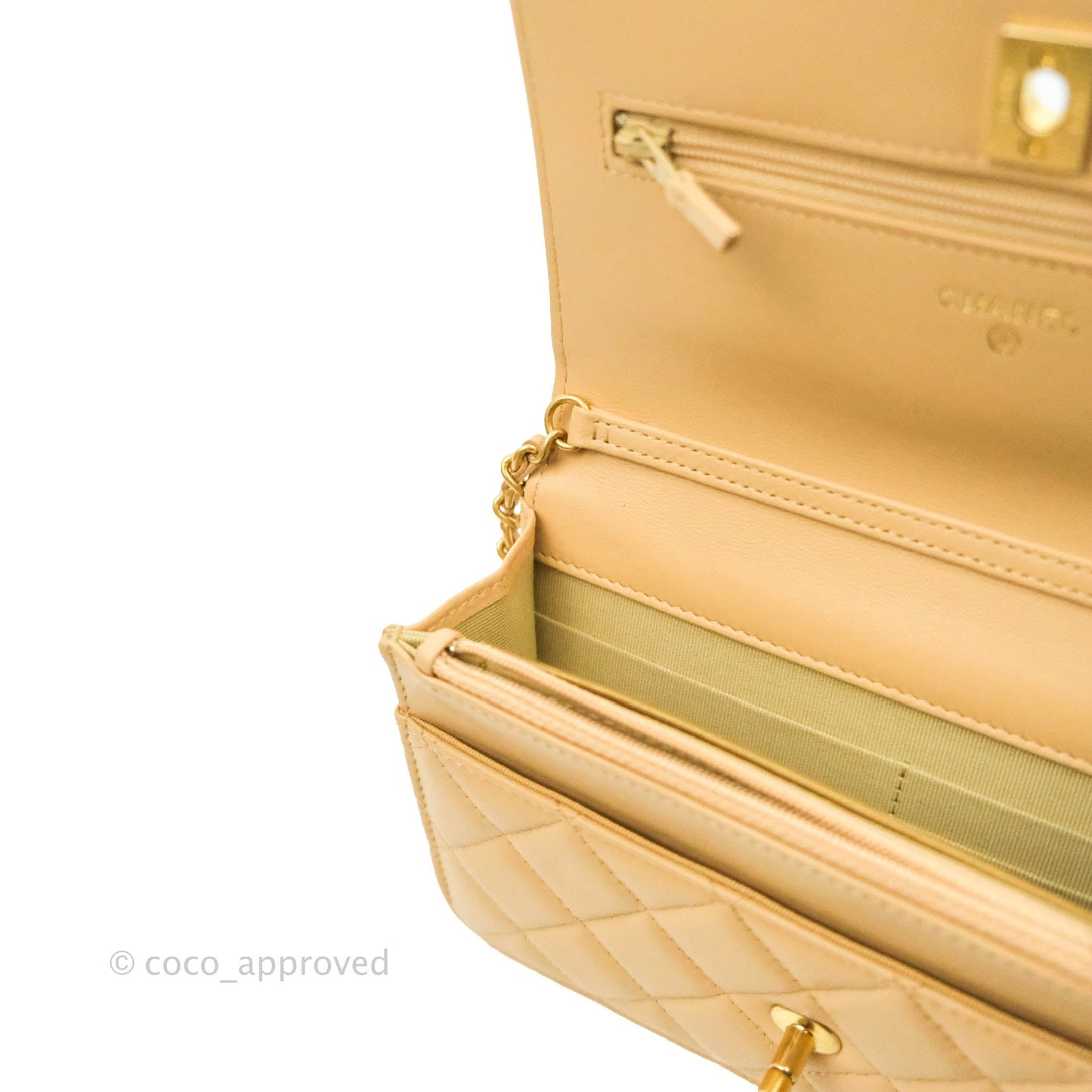 Chanel Quilted Pearl Crush Wallet on Chain WOC Beige Lambskin Aged Gold Hardware