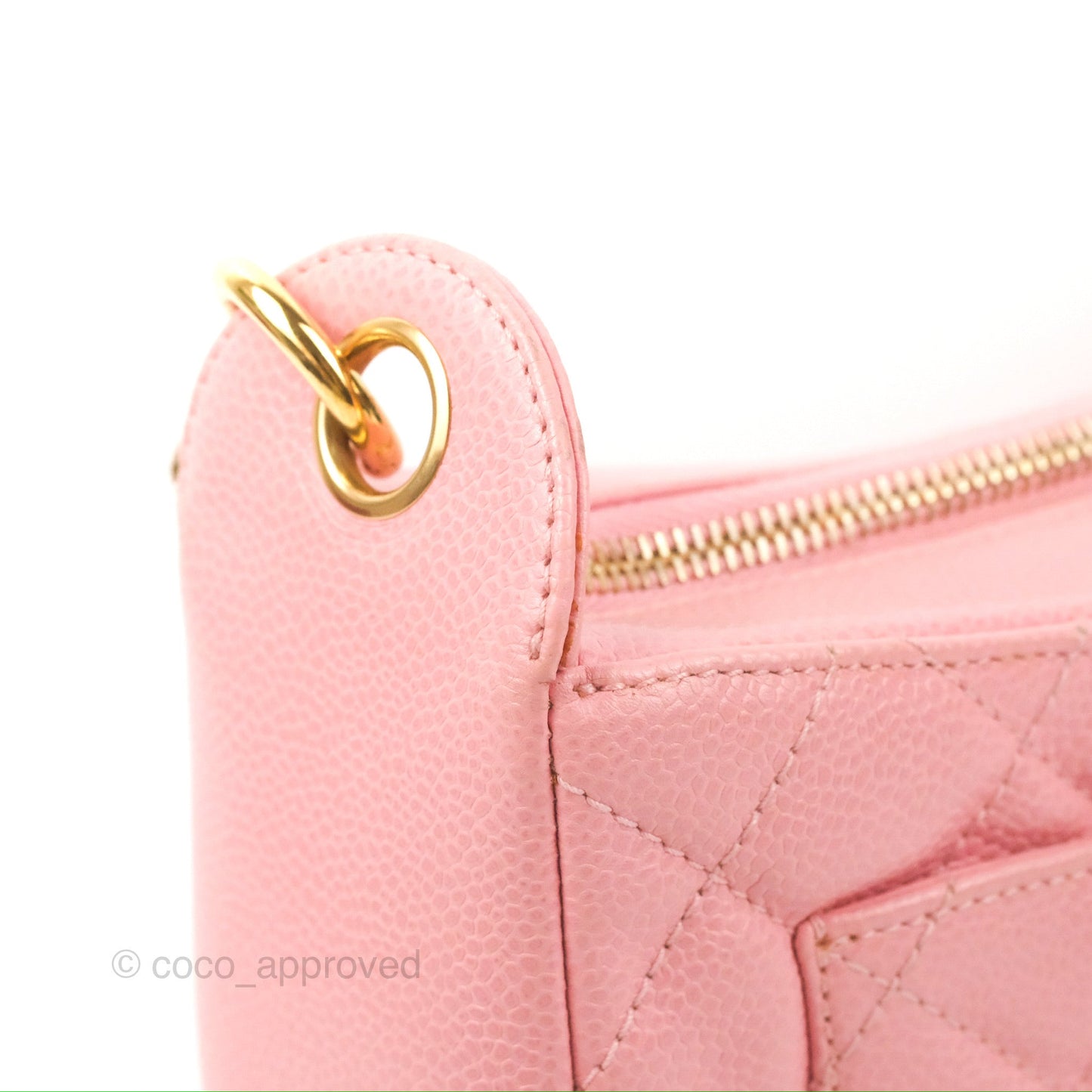 Chanel Vintage CC Quilted Shoulder Bag Pink Caviar Gold Hardware