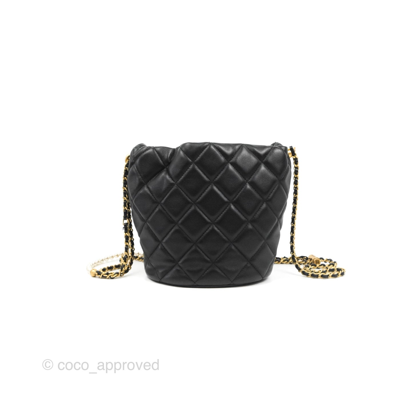 Chanel Quilted My Perfect CC Bucket Drawstring Bag Black Lambskin