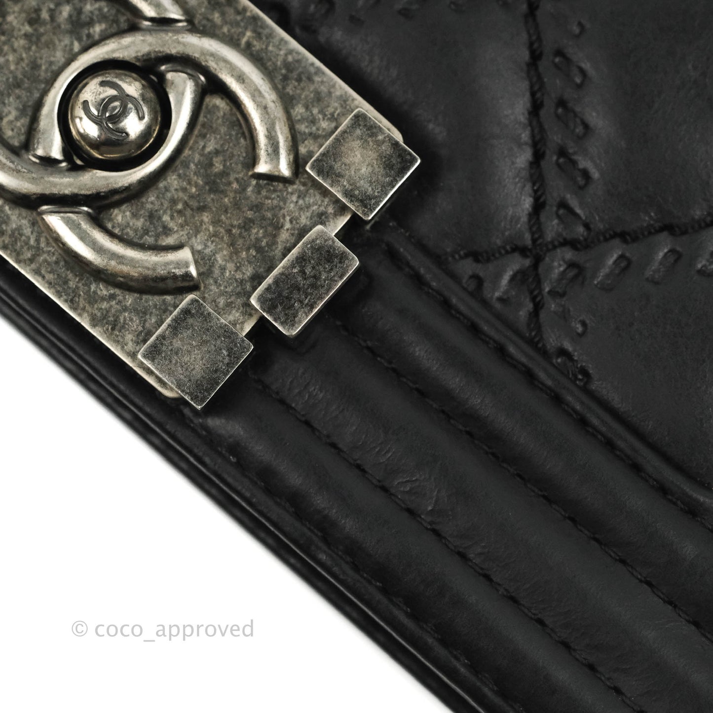 Chanel Small Boy Double Stitch Black Calfskin Ruthenium Hardware