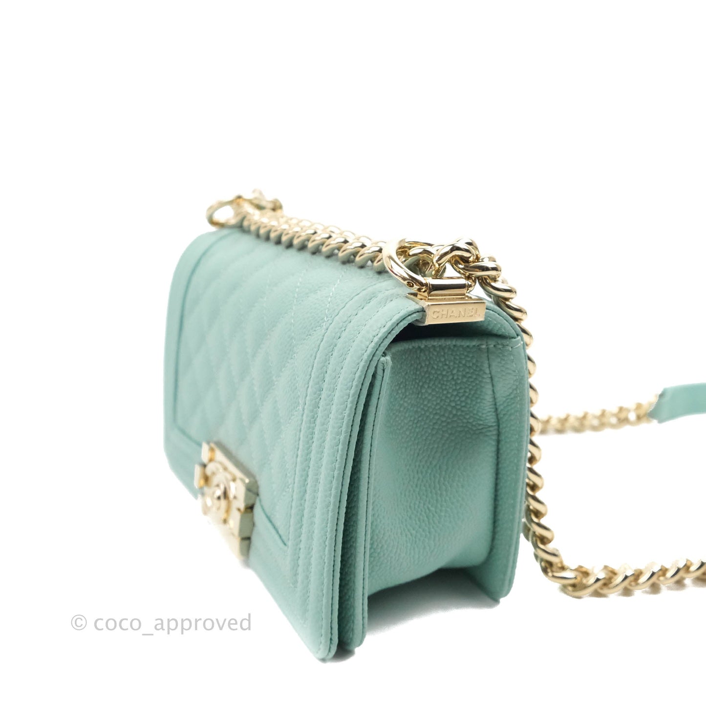 Chanel Quilted Small Boy Light Tiffany Blue Caviar Gold Hardware