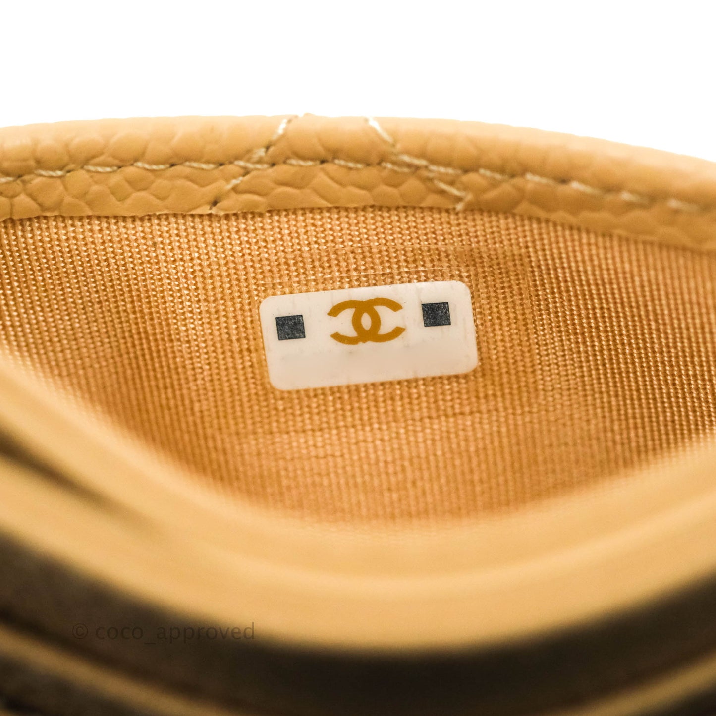 Chanel Classic Flat Card Holder Beige Caviar Gold Hardware