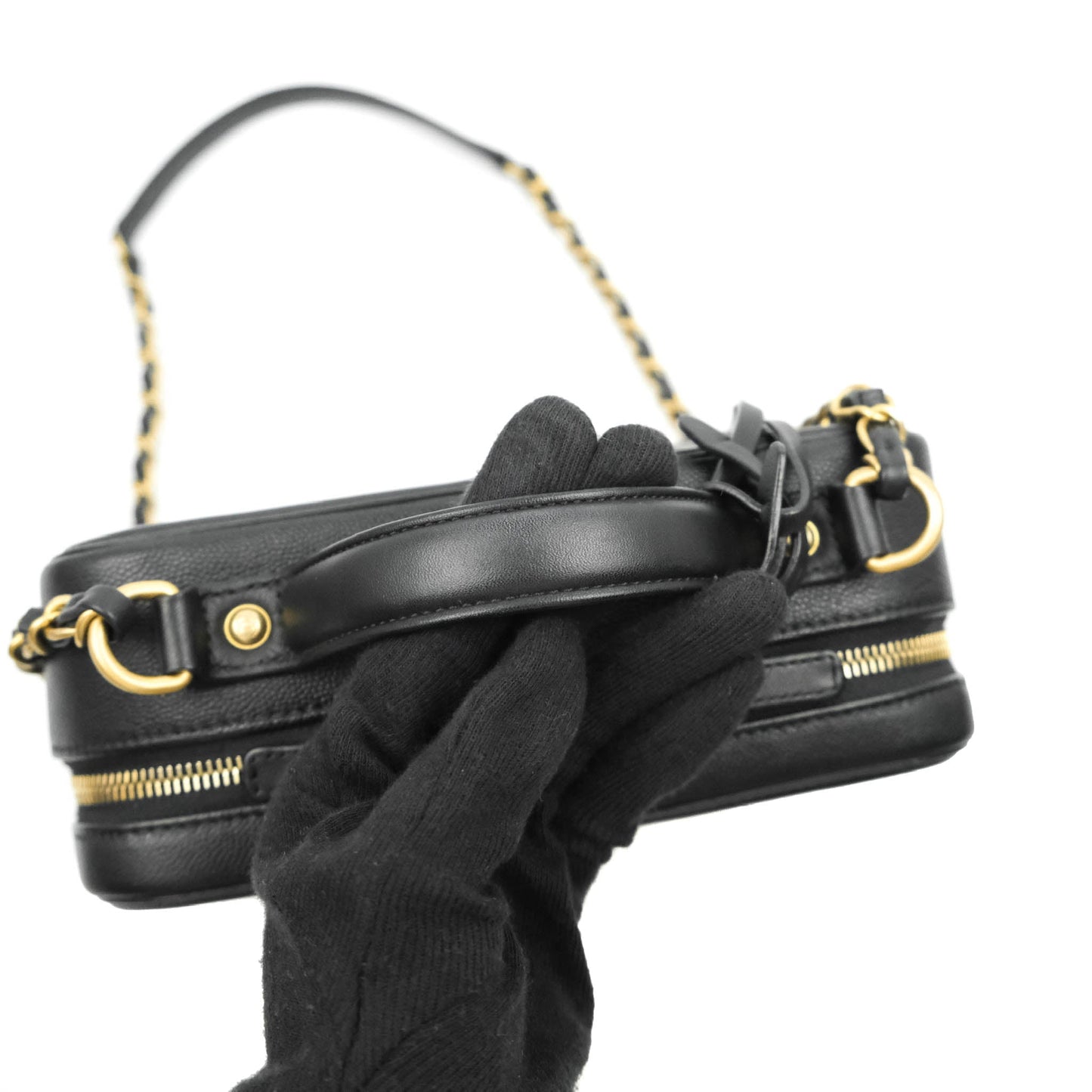 Chanel Quilted Medium CC Filigree Vanity Case Black Caviar Gold Hardware