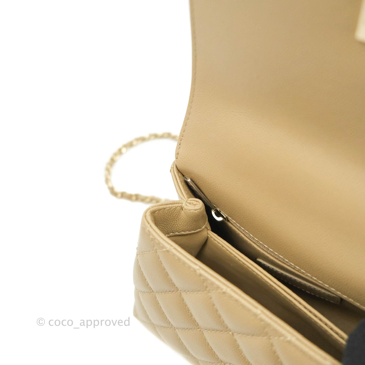 Chanel Mini Beige Coco Handle Quilted Caviar Gold Hardware Embossed Lizard Handle 21A