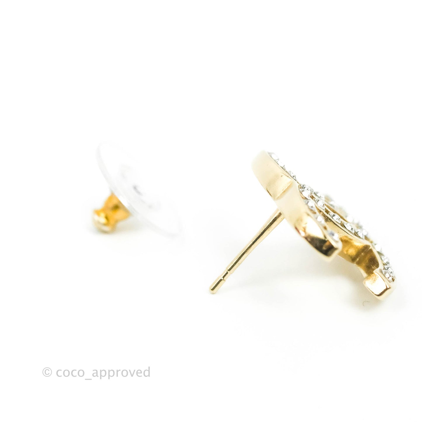 Chanel CC Crystal Earrings Gold Tone 21P