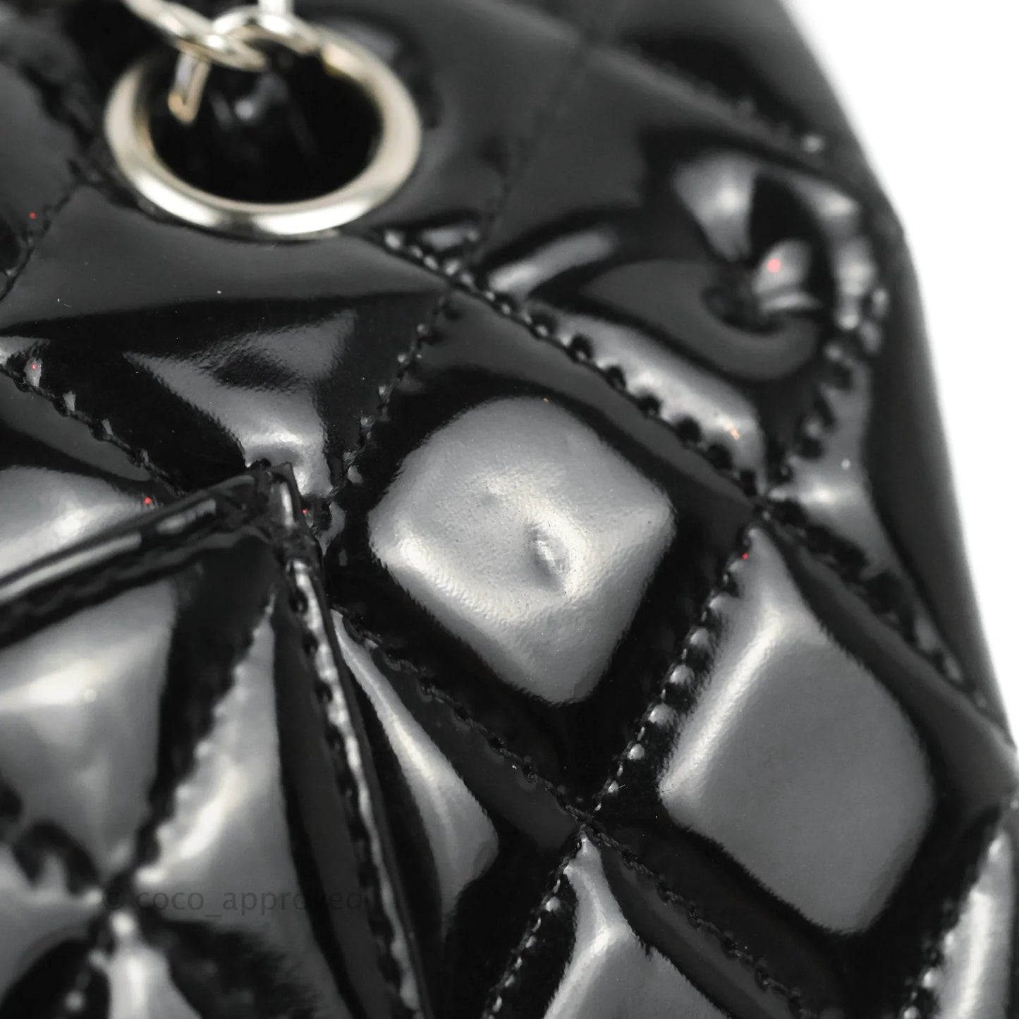 Chanel Classic Quilted M/L Medium Double Flap Black Patent Silver Hardware