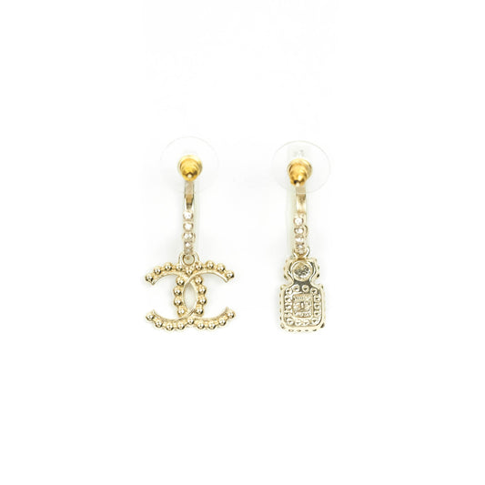 Chanel Crystal CC No.5 Drop Hoop Earrings 21K