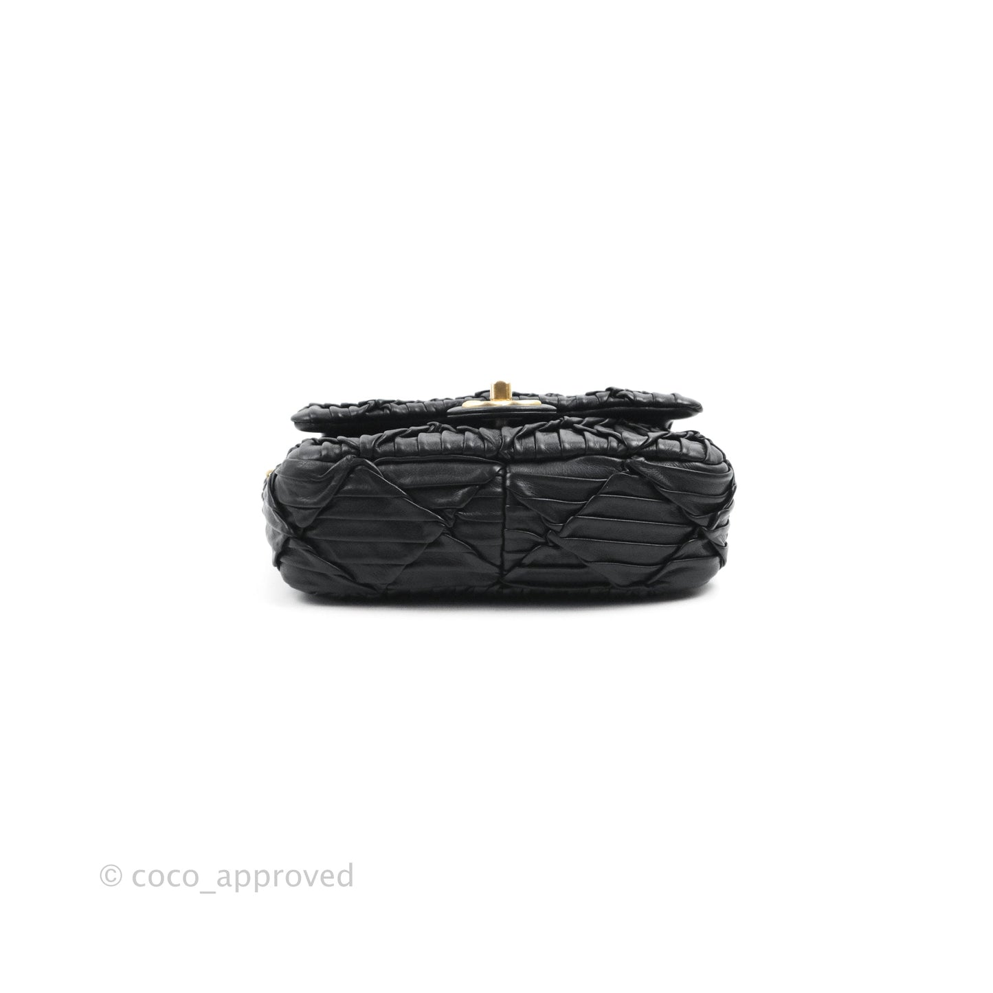 Chanel Small Coin Charm Flap Velvet Strap Black Lambskin Aged Gold Hardware