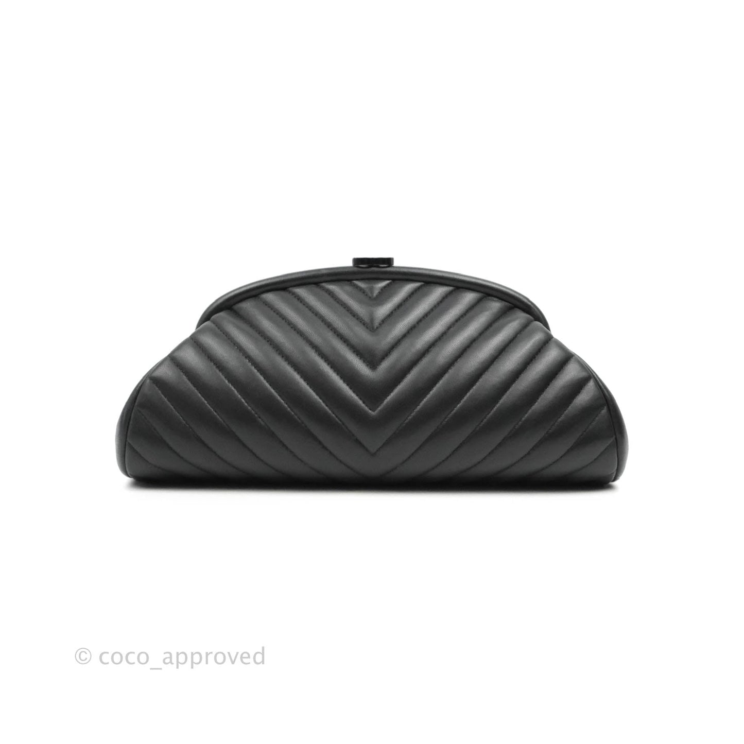 Chanel Chevron Timeless Kisslock Clutch So Black Lambskin 15S