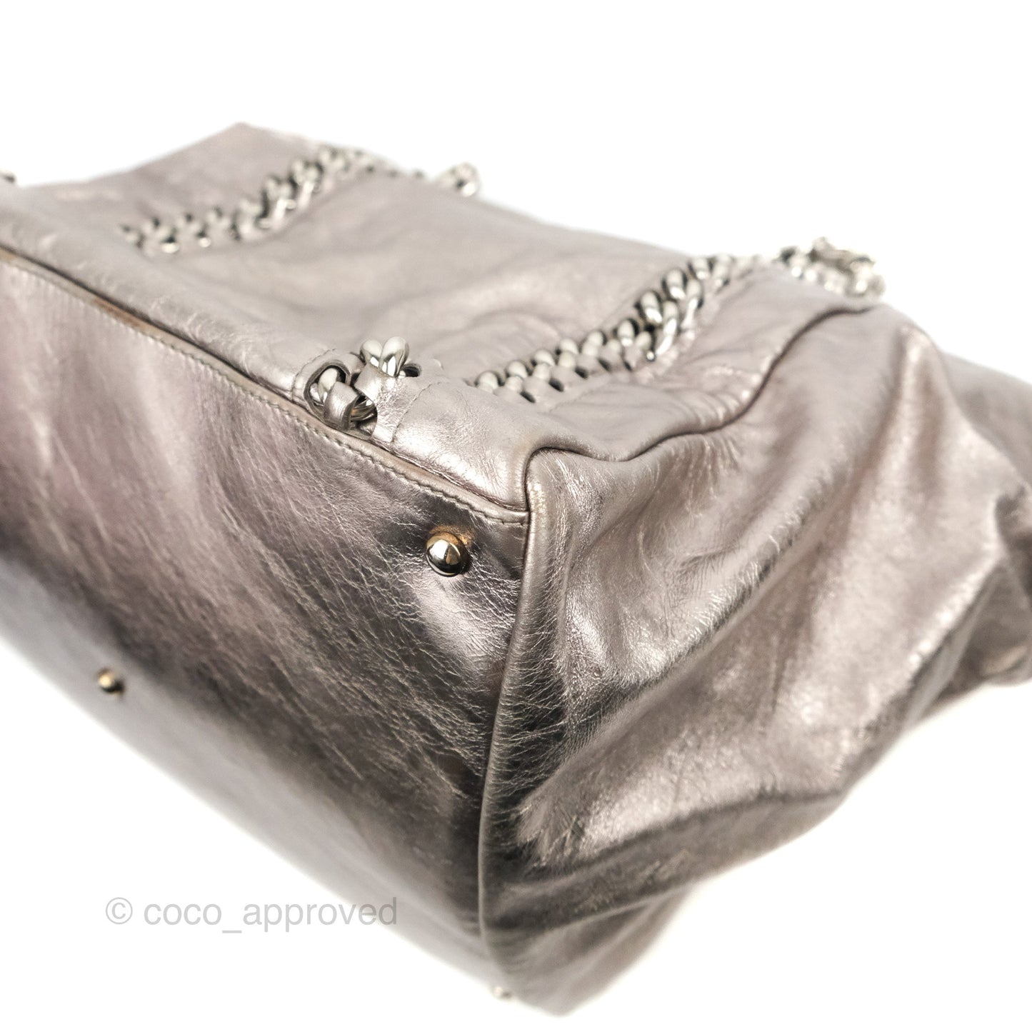 Chanel Metallic Cracked Calfskin Modern Chain Tote Silver